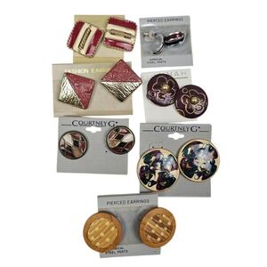 Vintage Statement Earring Lot Courtney G Hannah 80s 90s Enamel Geometric 7 Pairs